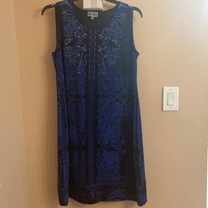 Blue and black sleeveless dress with silver rhinestones